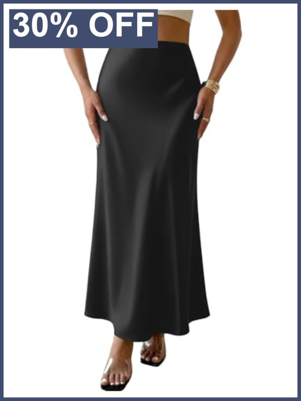LOMON Satin Maxi Skirt High Waisted A-Line Flowy Non-See Through